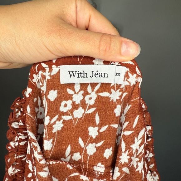 With Jean Bea Rust Floral Ruffle Strap Mini Dress XS - Picture 5 of 6